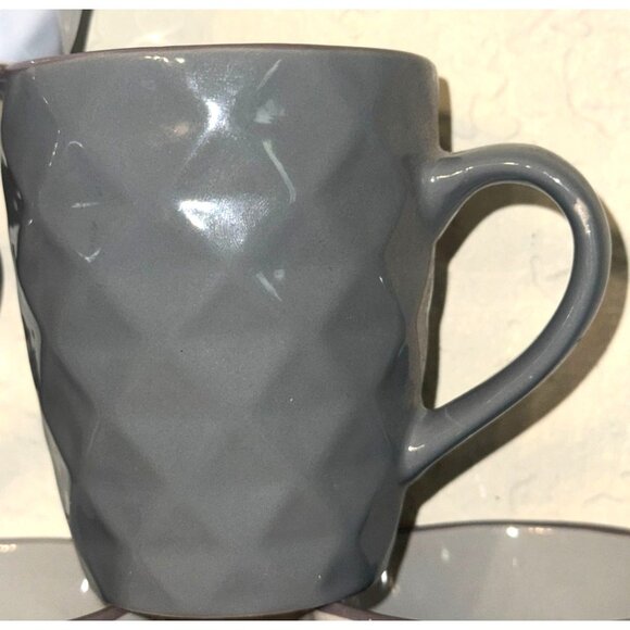 Set Of 6 Elama Diamond Textured Ceramic Mugs - Picture 3 of 8